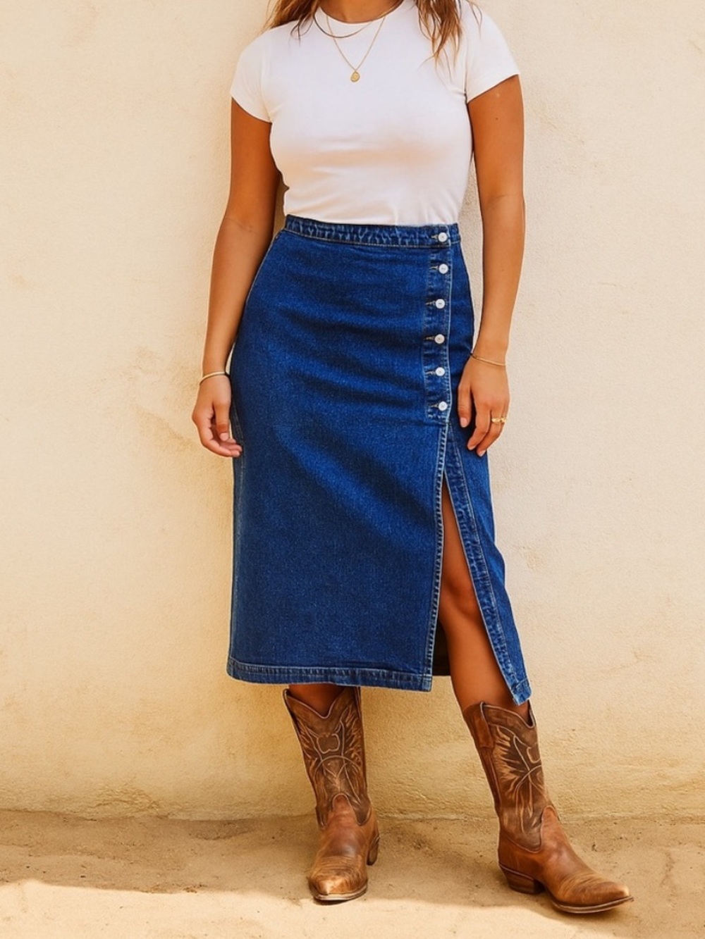 Free People Jasmine Buttoned Midi Skirt denim size 4